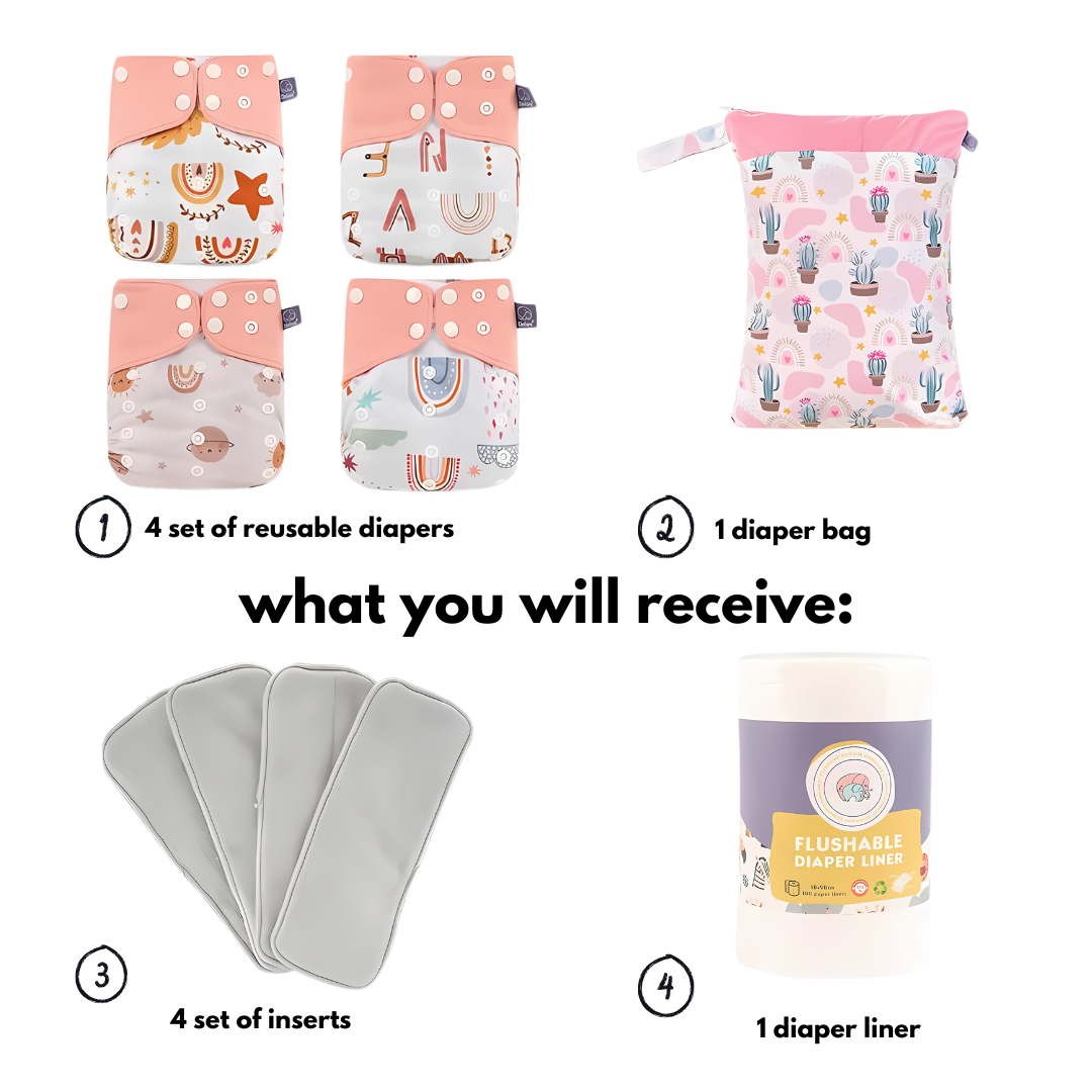 Eli's Eco Reusable Cloth Diaper: Premium 4 Bundle Pack