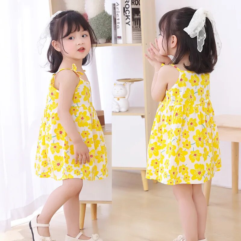 Flower Power Girls Cotton Casual Dresses