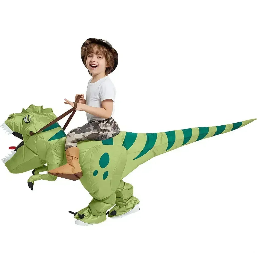 Inflatable Green Dinosaur Riding Costume for Kids & Adults – Jurassic Party Outfit