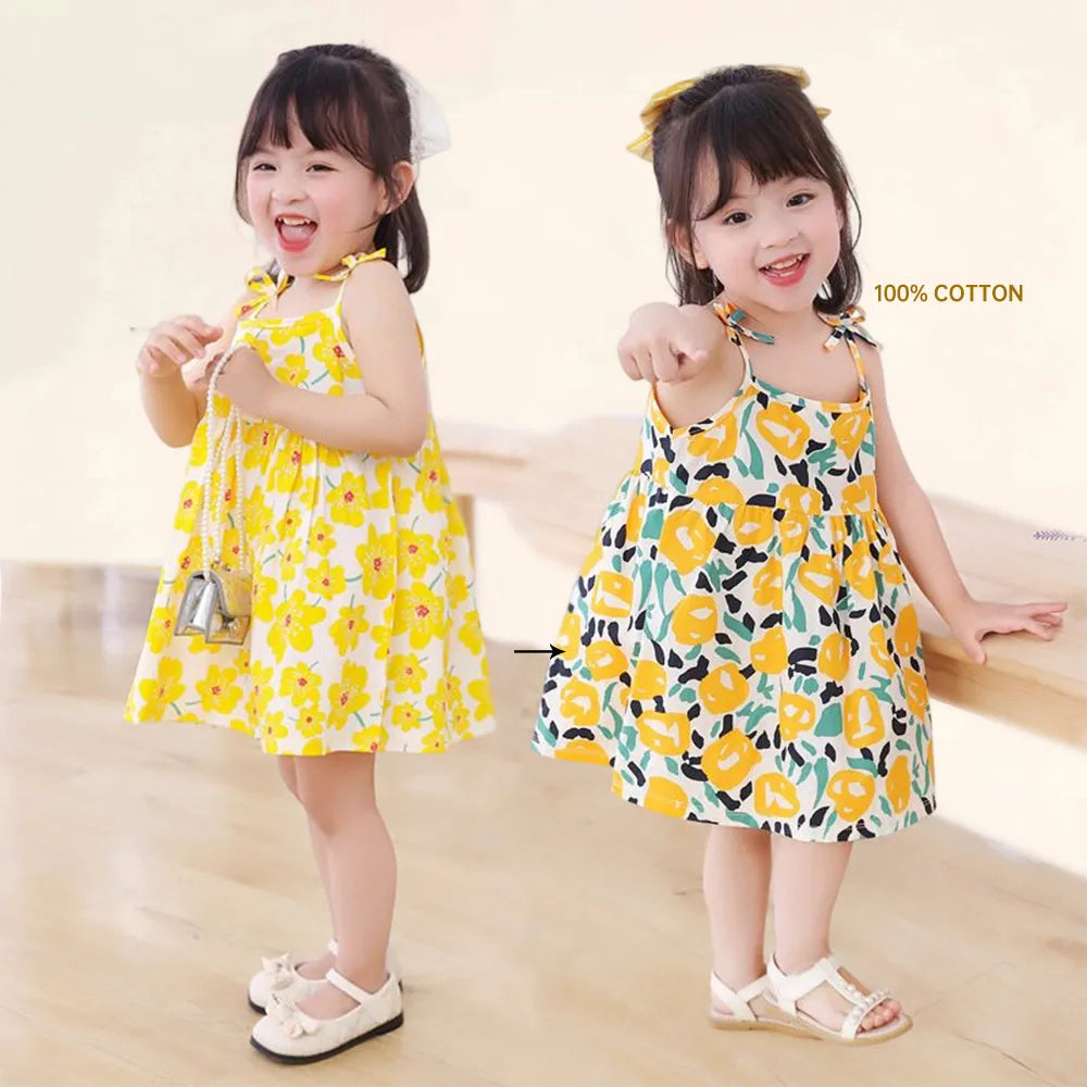 Flower Power Girls Cotton Casual Dresses