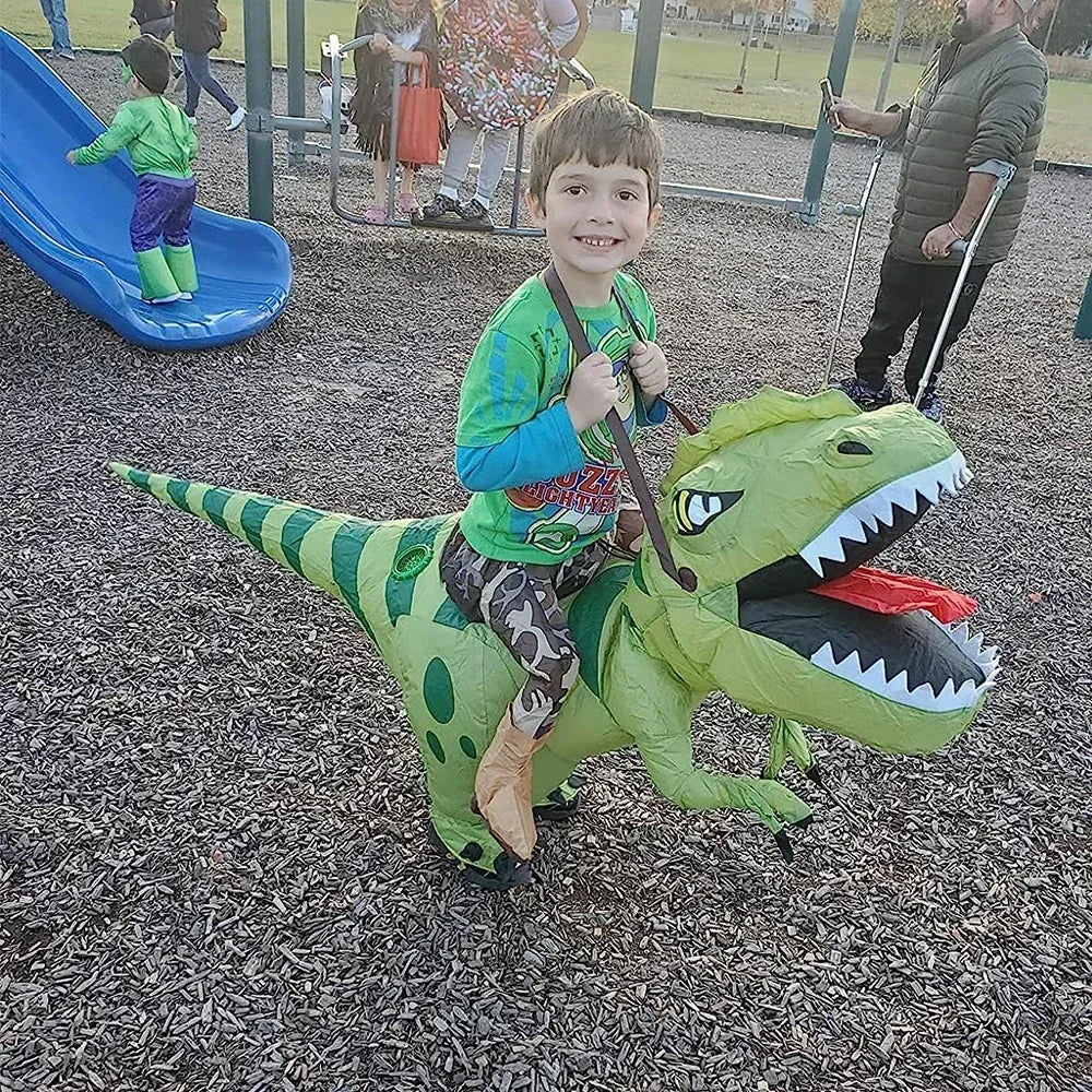 Inflatable Green Dinosaur Riding Costume for Kids & Adults – Jurassic Party Outfit