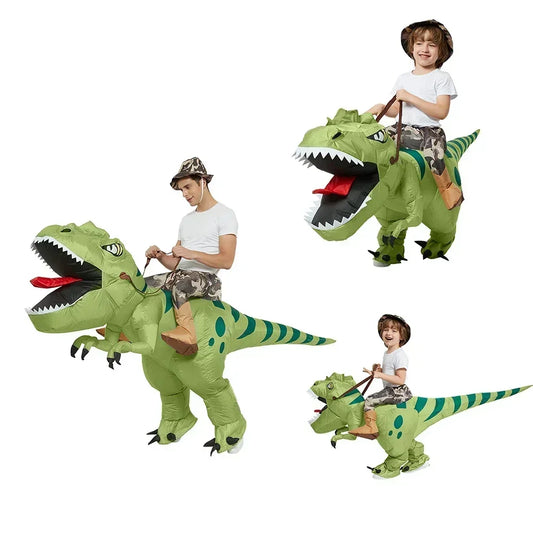 Inflatable Green Dinosaur Riding Costume for Kids & Adults – Jurassic Party Outfit