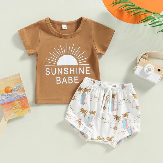 Sunshine Babe T-shirts+Drawstring Shorts Set