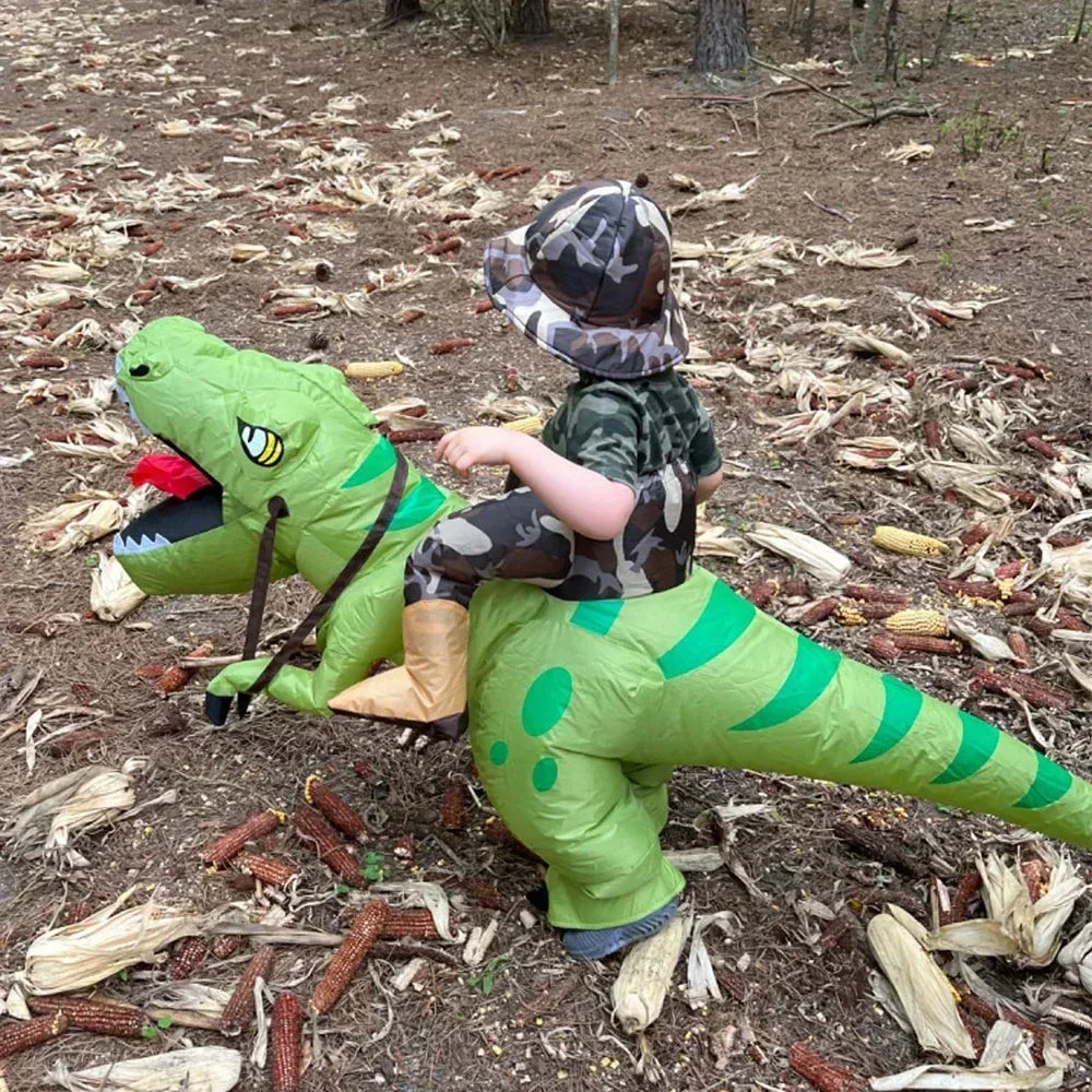 Inflatable Green Dinosaur Riding Costume for Kids & Adults – Jurassic Party Outfit