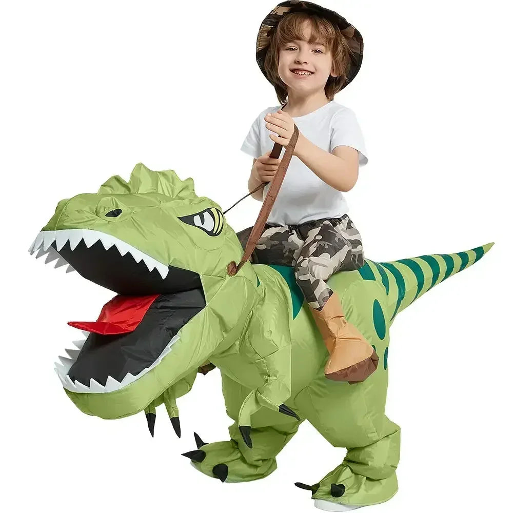 Inflatable Green Dinosaur Riding Costume for Kids & Adults – Jurassic Party Outfit