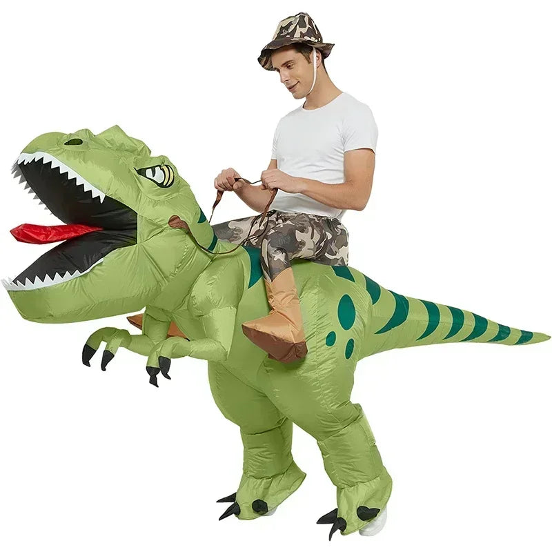 Inflatable Green Dinosaur Riding Costume for Kids & Adults – Jurassic Party Outfit